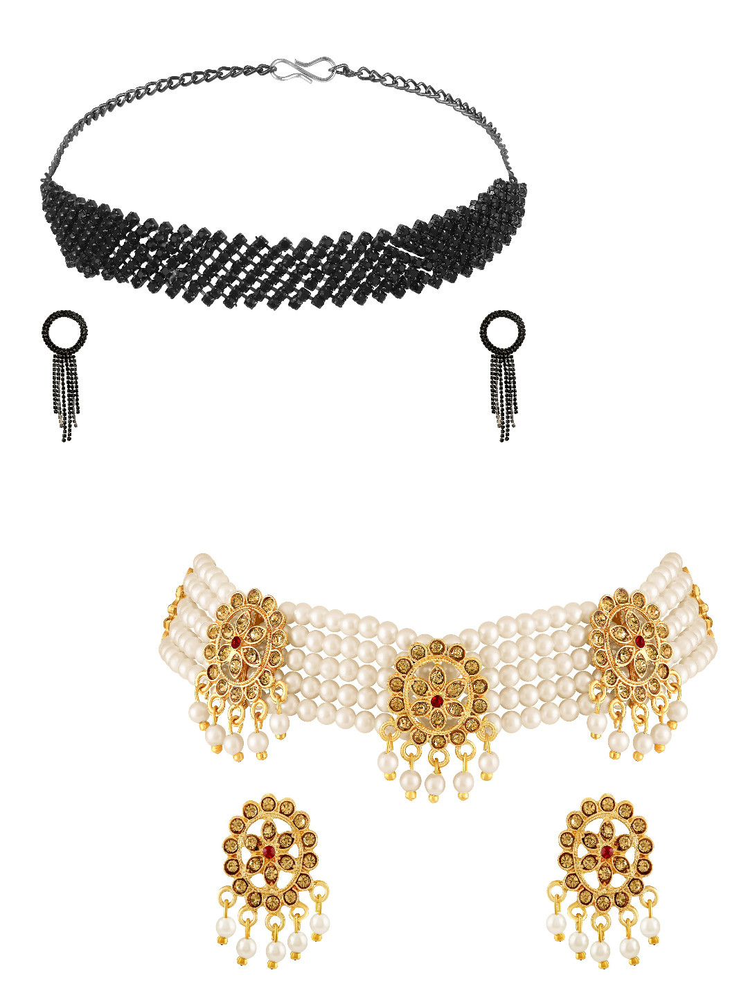 ASMITTA JEWELLERY Set Of 2 Gold-Plated & Black Austrian Stone-Studded Jewellery Set