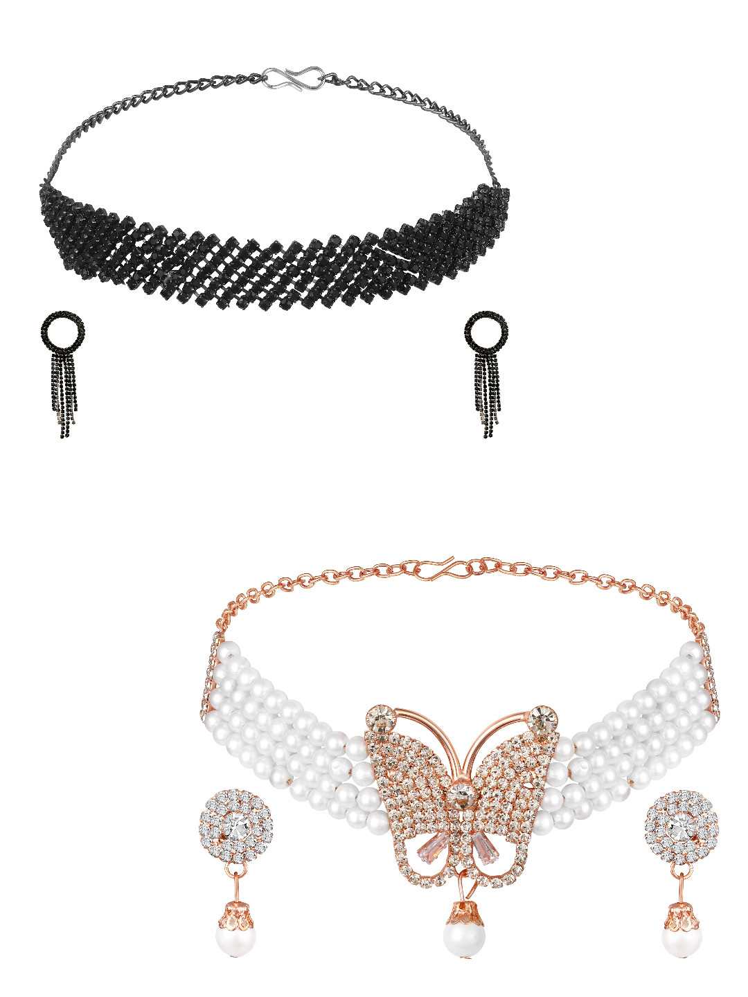 ASMITTA JEWELLERY Set Of 2 Rose Gold-Plated Austrian Stone-Studded Jewellery Set