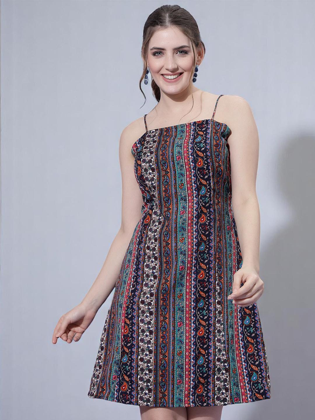 OOMPH! FACTOR Women Multicoloured Ethnic Motifs Mini Dress