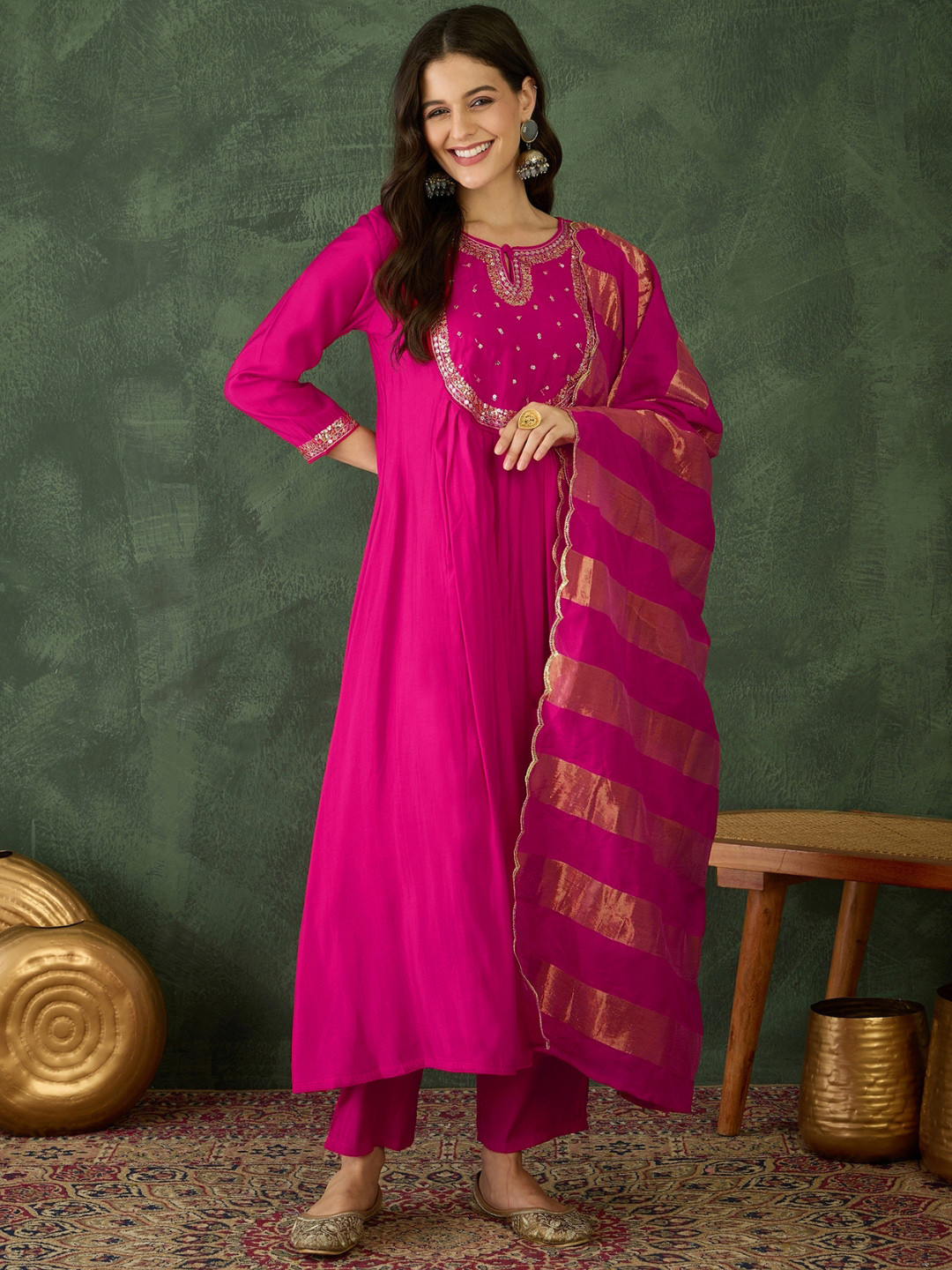 KALINI Women Embroidered A-Line Kurta Set