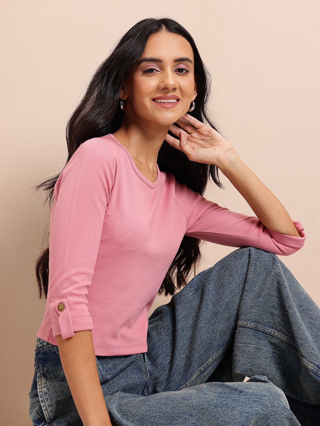 Mast & Harbour Solid Round Neck Top