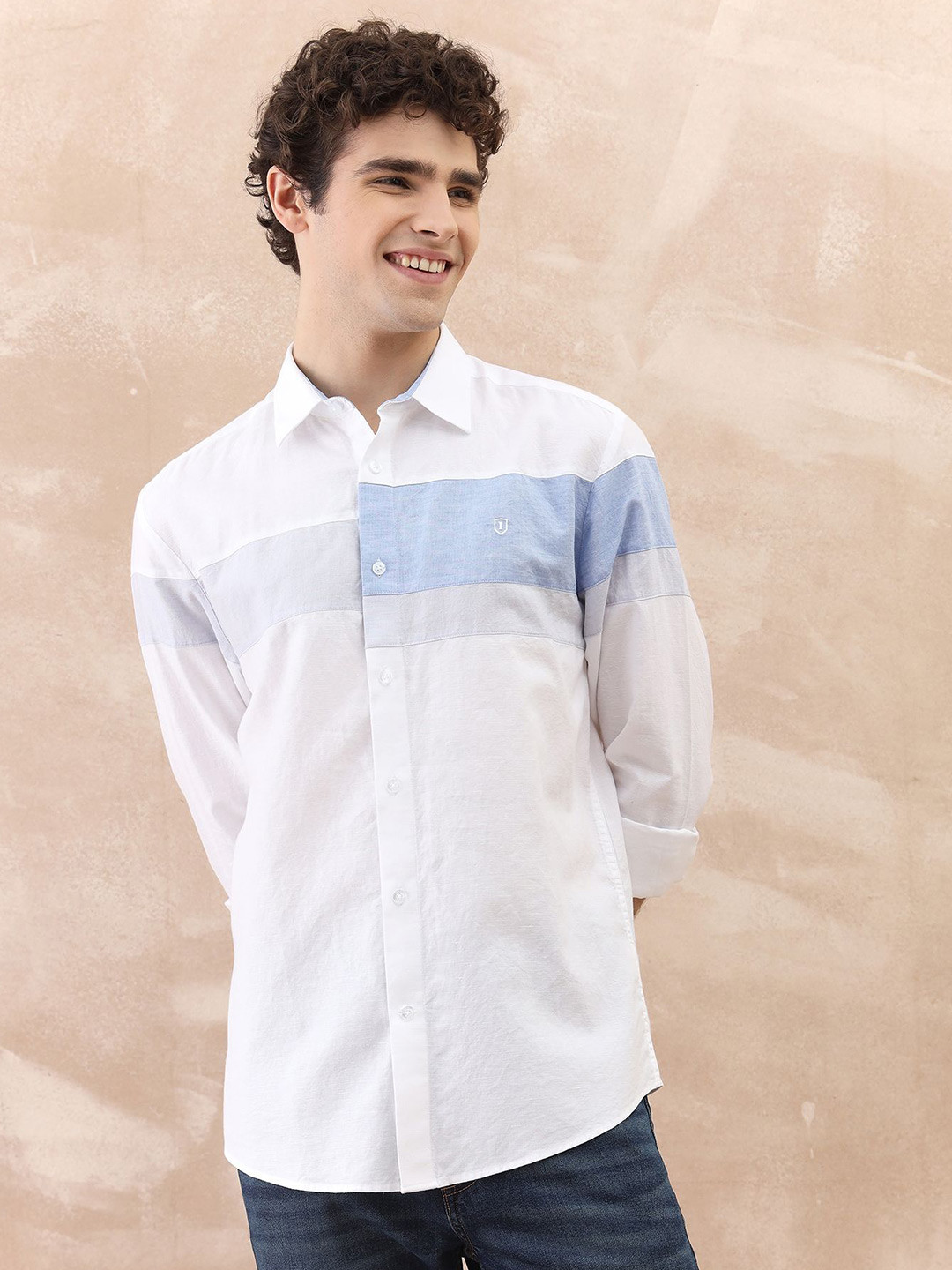 Iconic Men Colourblocked Spread Coller Relexed Fit Shirt