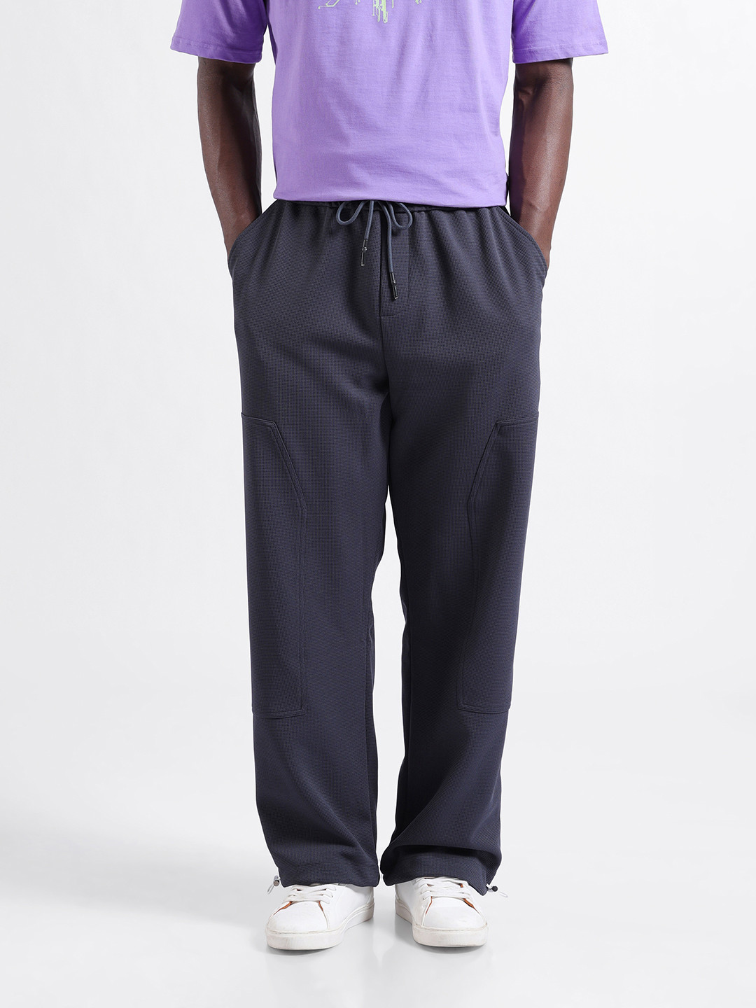 The Indian Garage Co Men Wide Leg Textured Street Wear Jogger