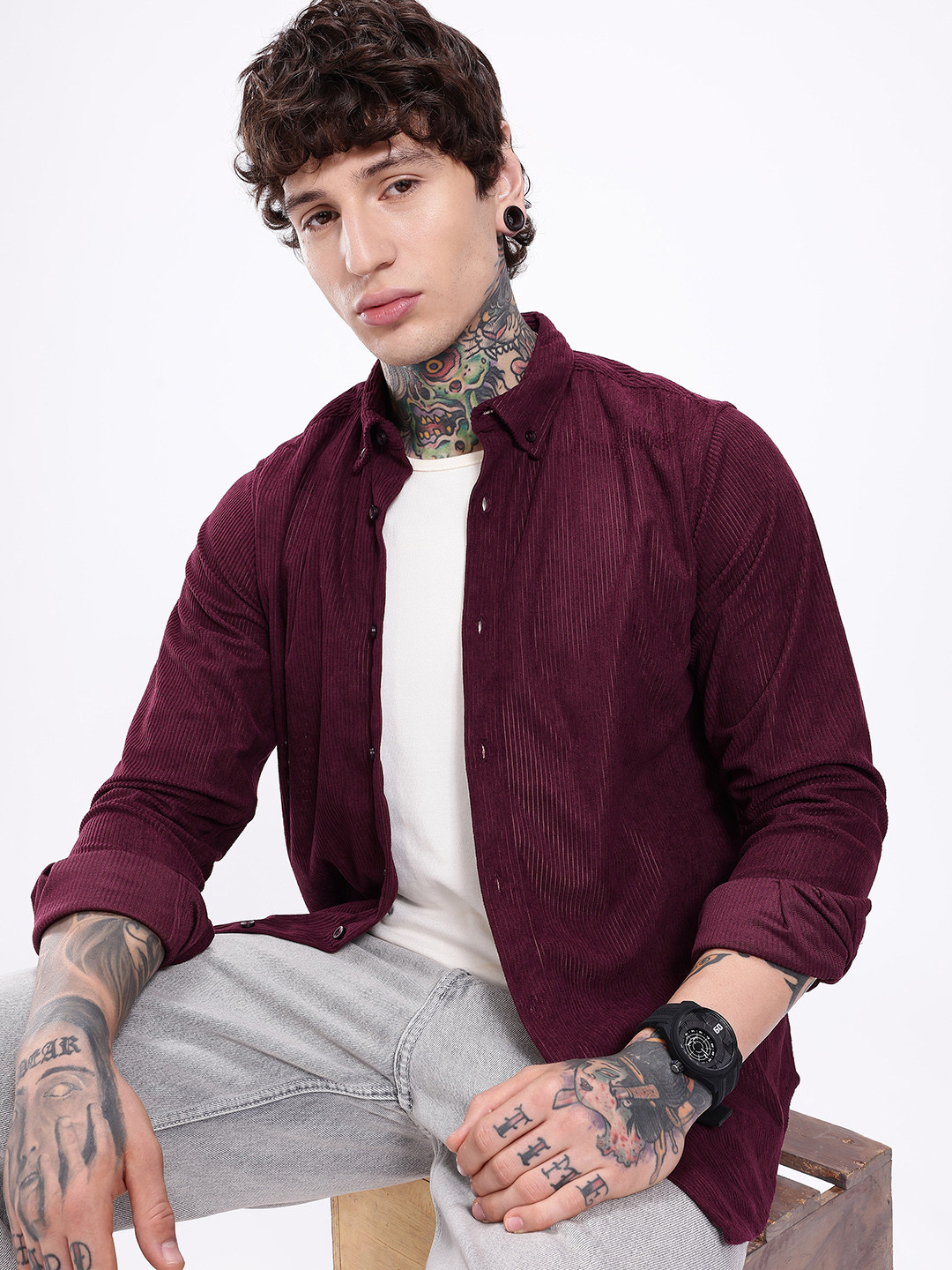 Kook N Keech Men Standard Button-down Collar Corduroy Shirt