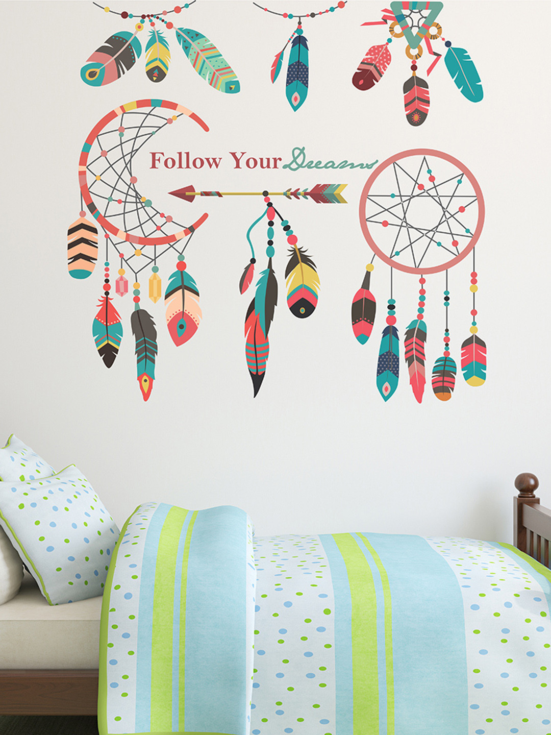 LANSTICK Pink & Blue Printed Dream Quotes Wall Sticker