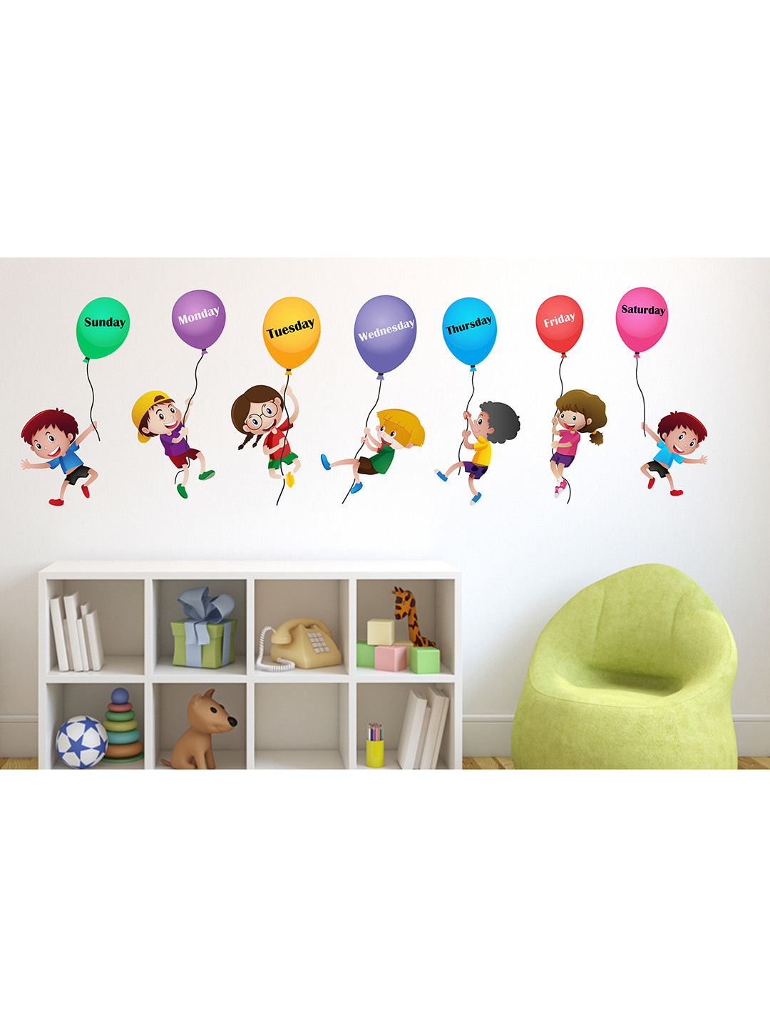 LANSTICK Pink & Blue Printed Children With English Days Wall Sticker