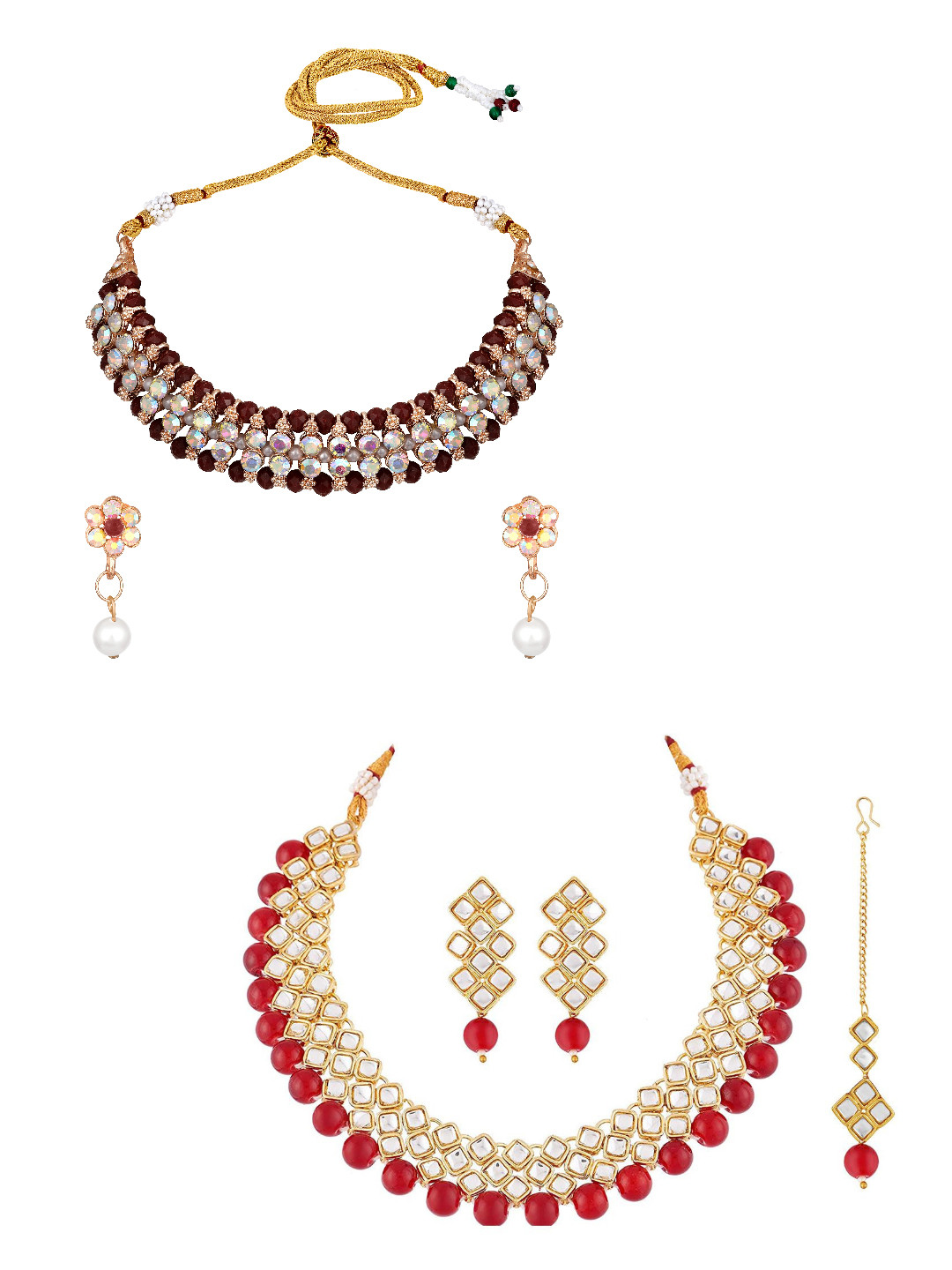 ASMITTA JEWELLERY Set Of 2 Gold Plated & Rose Gold Plated Austrian Stones Jewellery Set