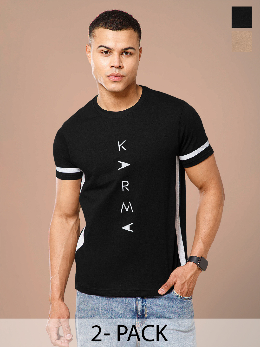 TRIPR Pack of 2 Typography Printed Regular Fit T-shirt