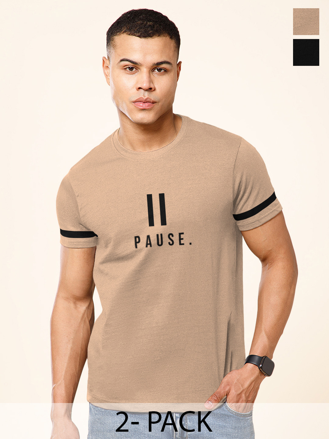 TRIPR Pack Of 2 Typography Printed Regular Fit T-shirt