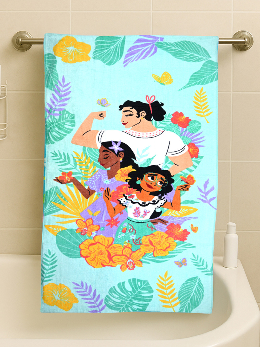 PRAKARTIK Kids Green & Orange Printed Terry Cotton 300 GSM Bath Towel
