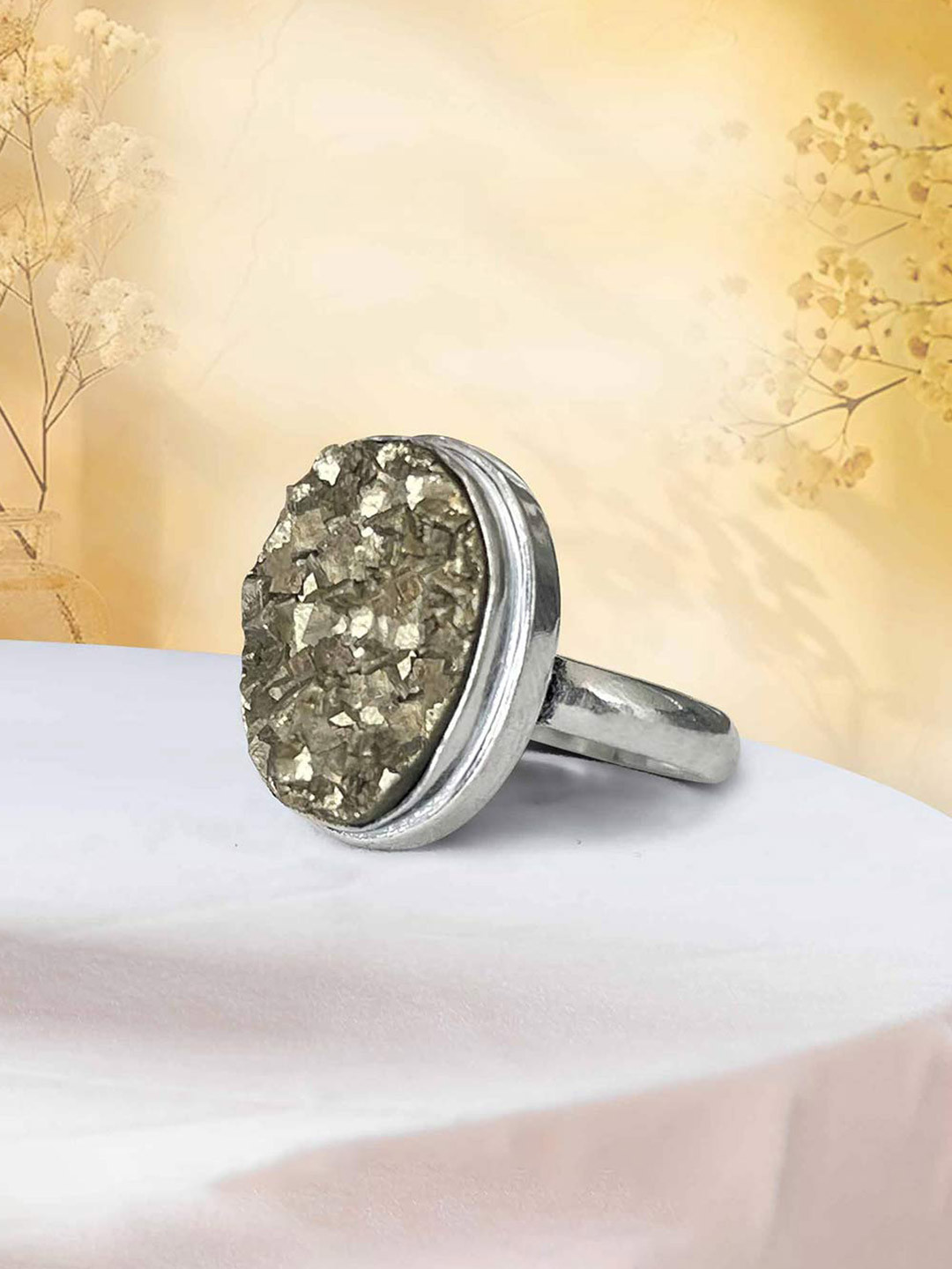 SOLAVA Natural Pyrite Ring for Money & Fame
