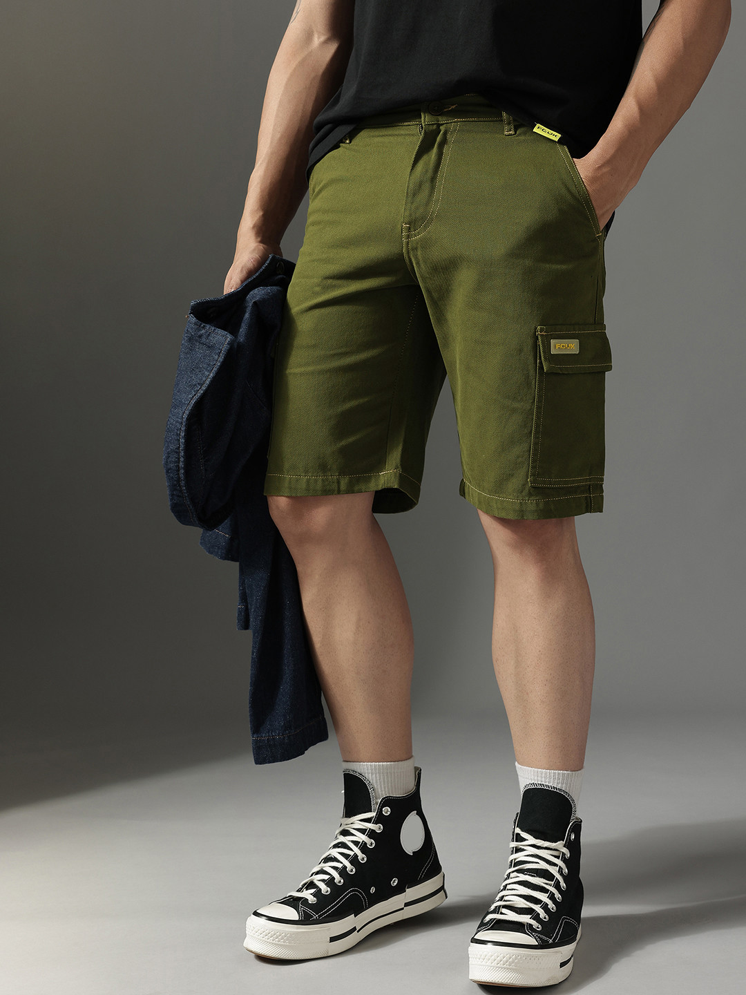 FCUK Men Solid Regular Fit Cargo Shorts