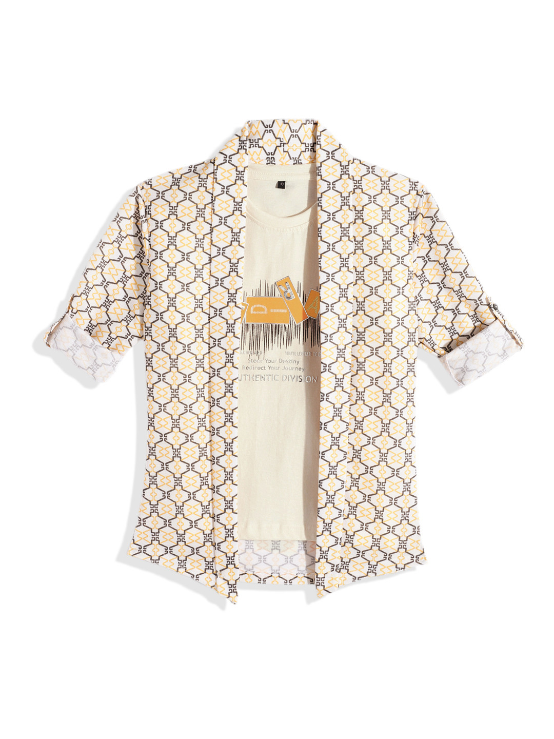 CHARCHIT Boys Printed Lapel Shrug With T-shirt