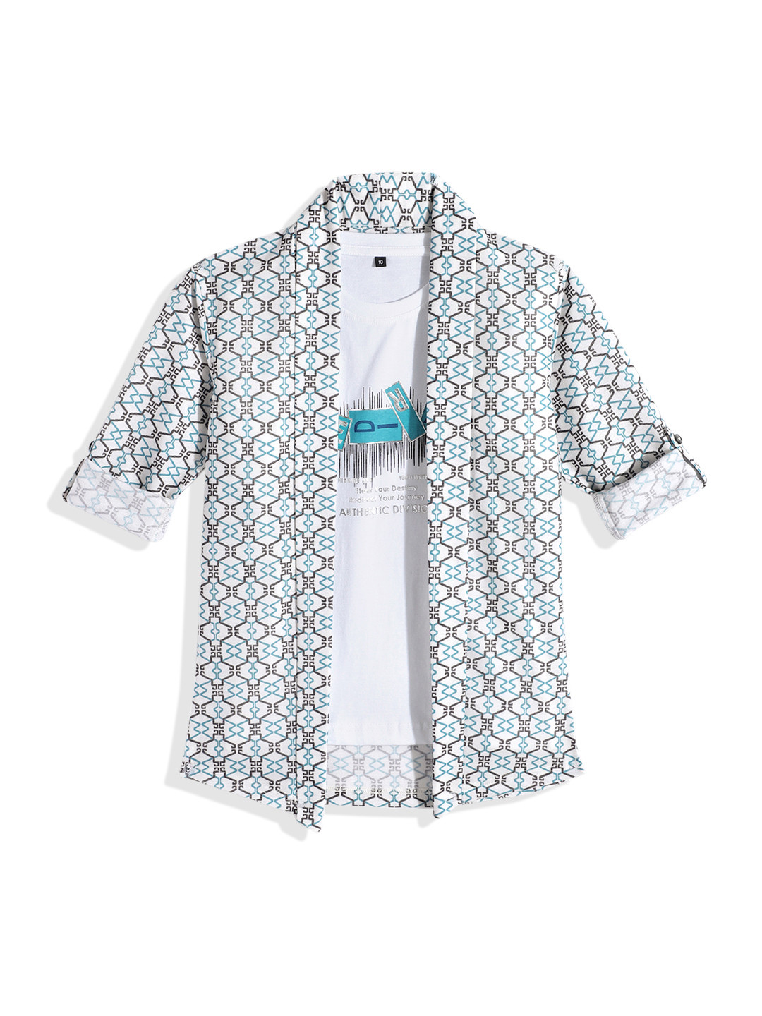 CHARCHIT Boys Printed Lapel Shrug With T-shirt