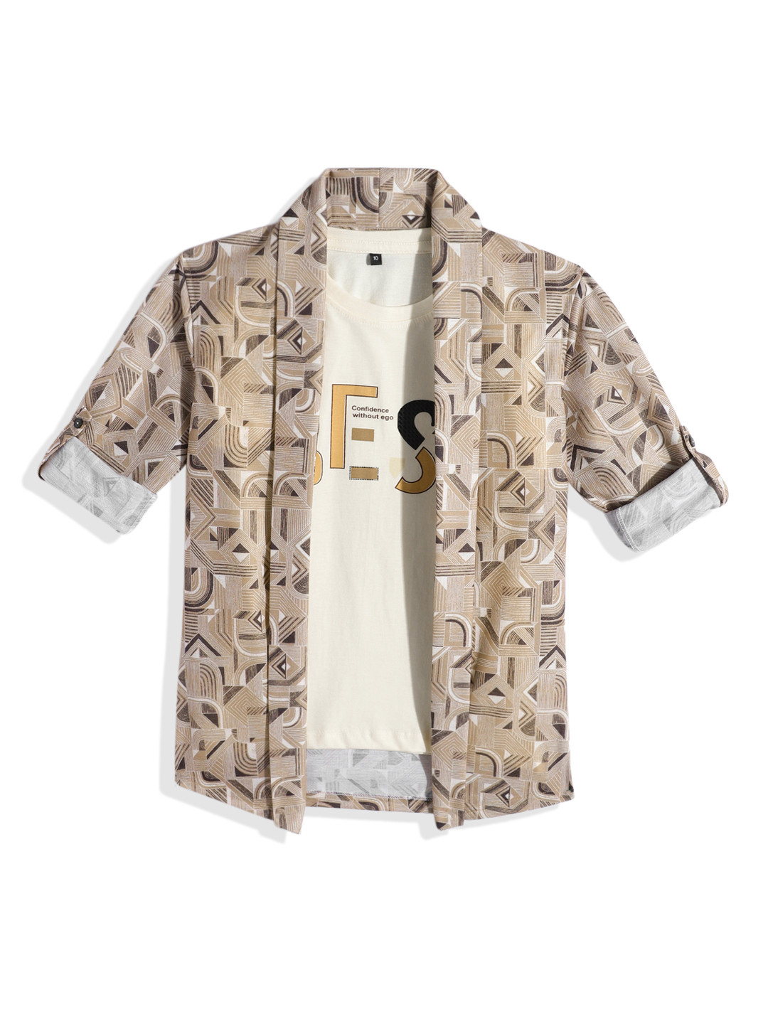 CHARCHIT Boys Printed Lapel Shrug With T-shirt