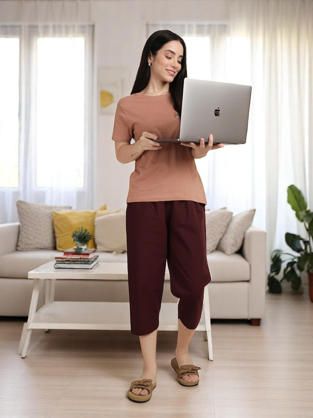 ETC Women Cotton Relaxed-Fit Capri-Length Lounge Pants