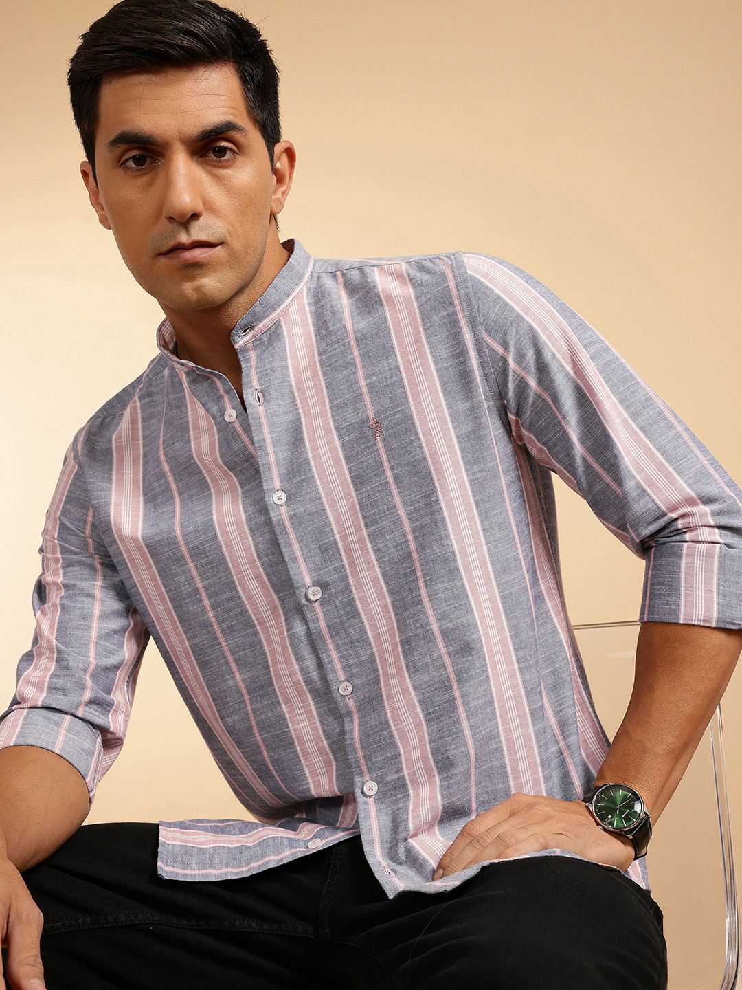 Men Pure Cotton Stiped Slim Fit Shirt