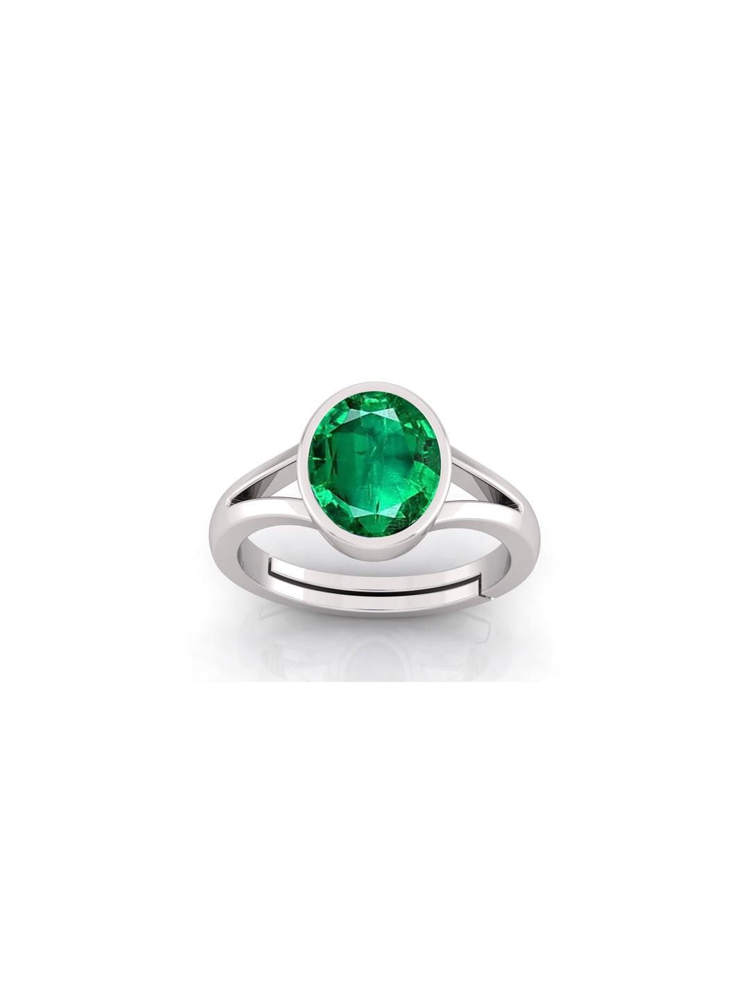 Pranjal Gems Unisex 13.25 Ratti 12.62 K Emerald Panna Stone Studded Adjustable Finger Ring