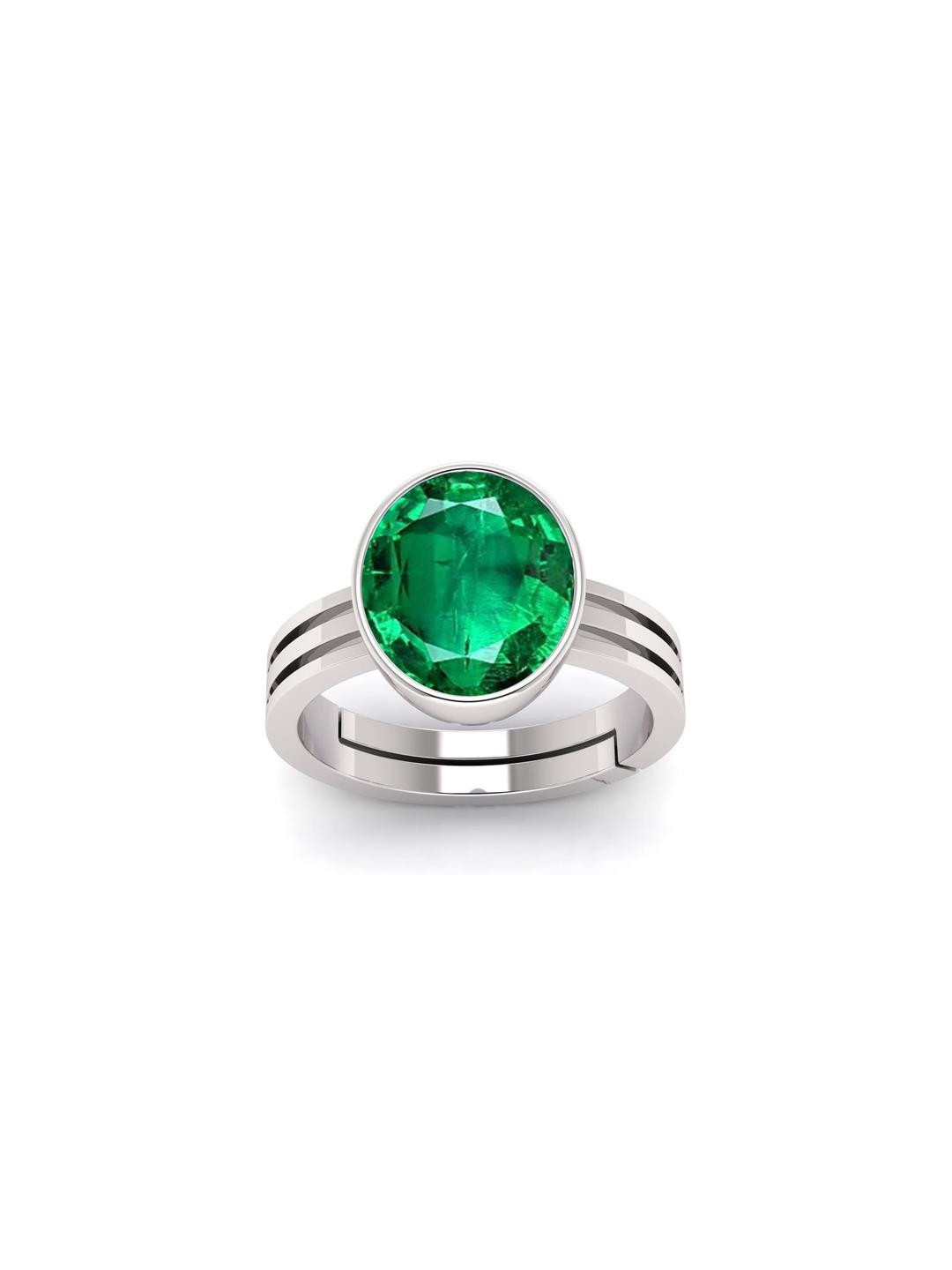 Pranjal Gems Unisex 14.25 Ratti 13.62 K Emerald Panna Stone Studded Adjustable Finger Ring