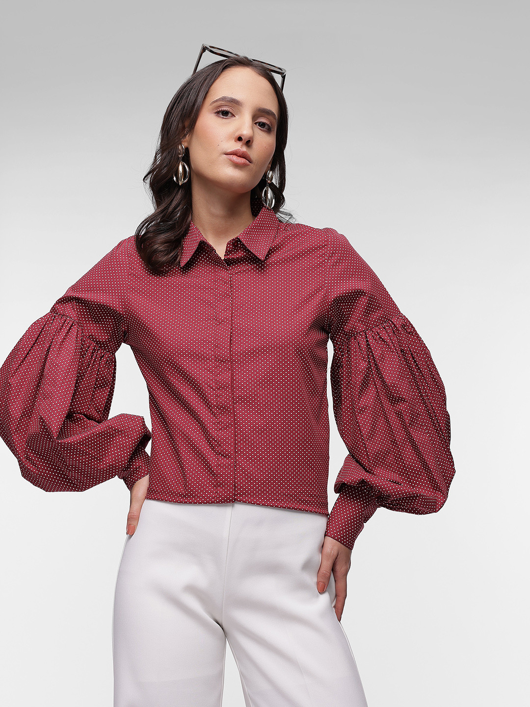 French Connection Women Premium Polka Dot Printed Pure Cotton Casual Shirt