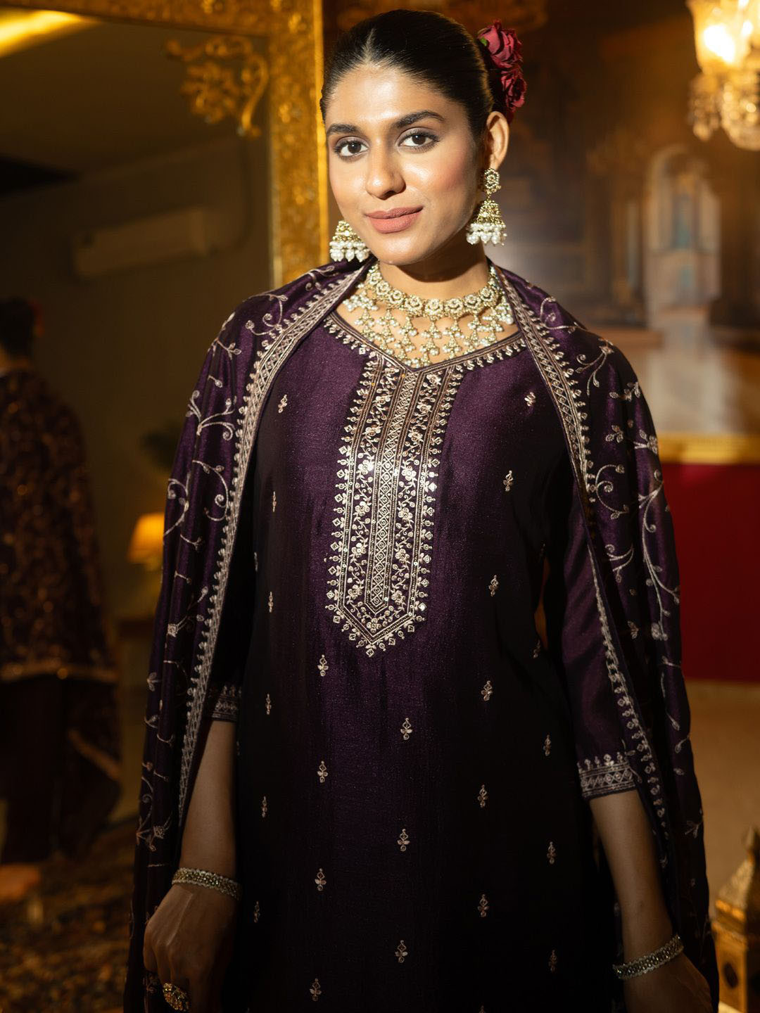 Indo Era Women Ethnic Motifs Embroidered Regular Kurta with Trousers & With Dupatta