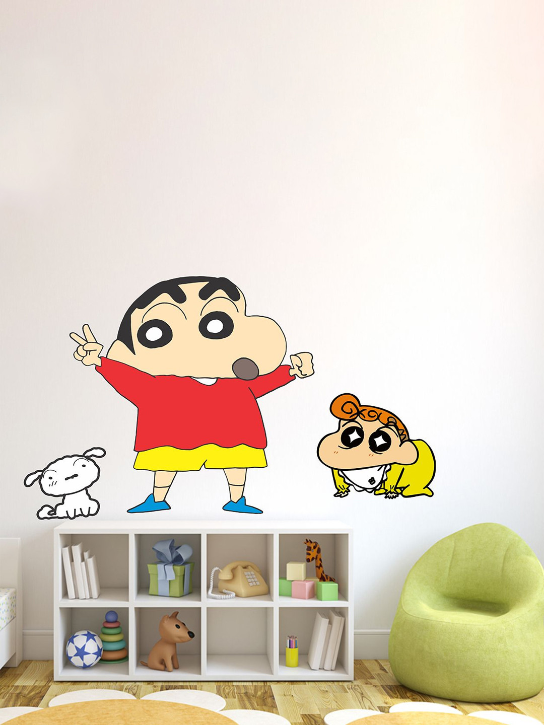 LANSTICK Red & Yellow Printed Shinchan & Hemawari Wall Sticker
