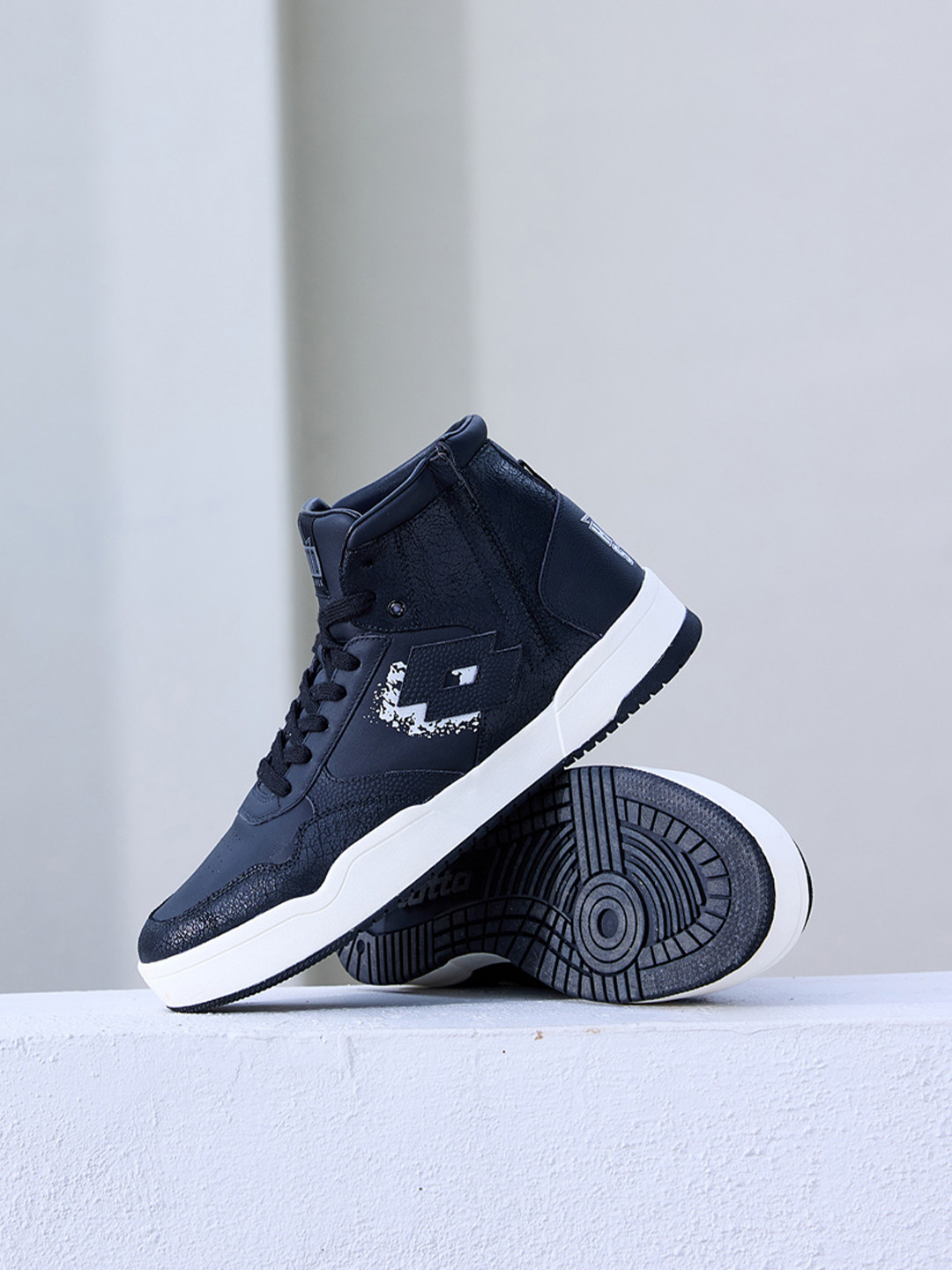 Lotto Men Hoop Star OG High Black Leather Sneakers