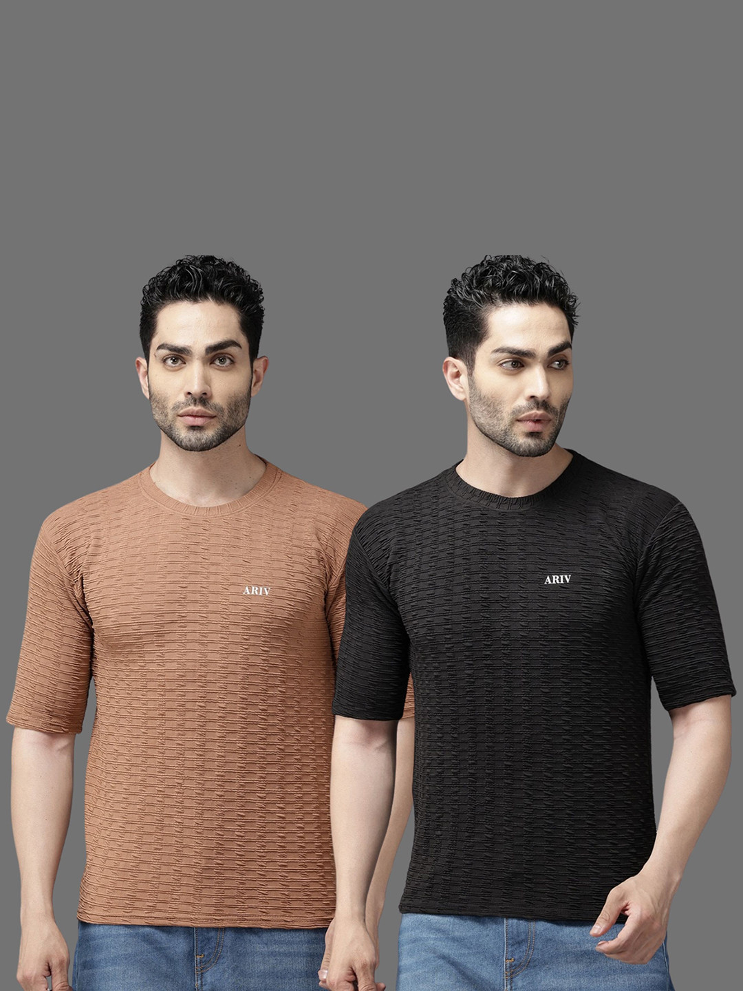 TICOSS Pack Of 2 Men Textured T-shirt