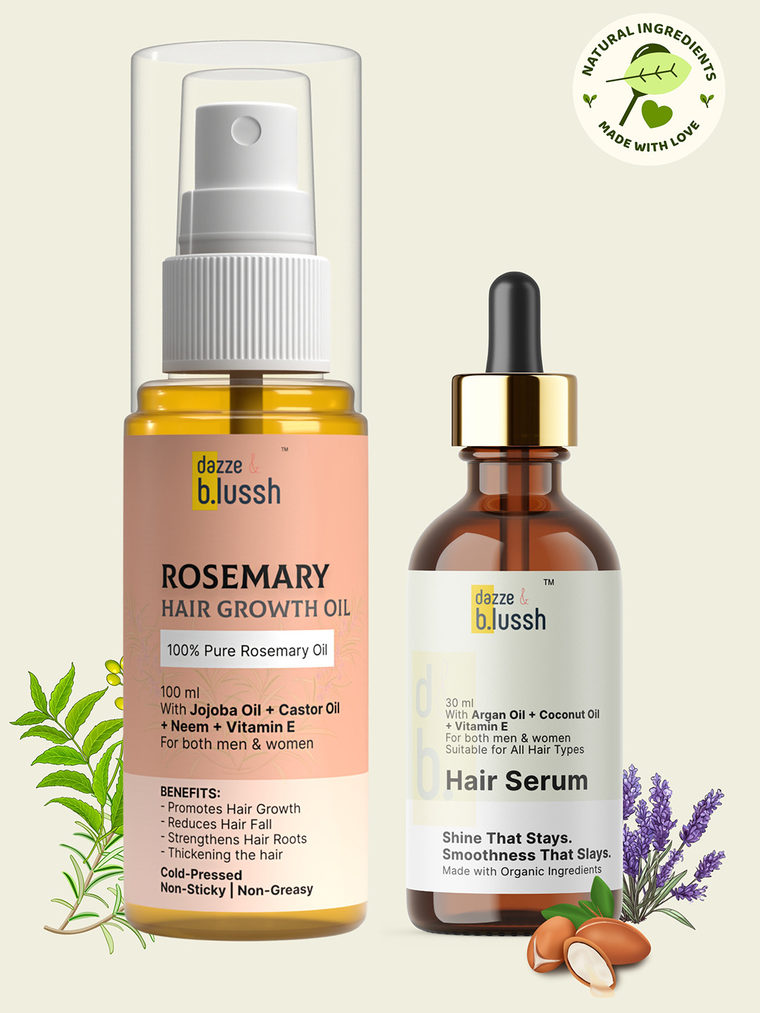 Dazze and blussh Set Of 2 Pure Rosemary Hair Growth Oil 100ml & Hair Serum 30ml