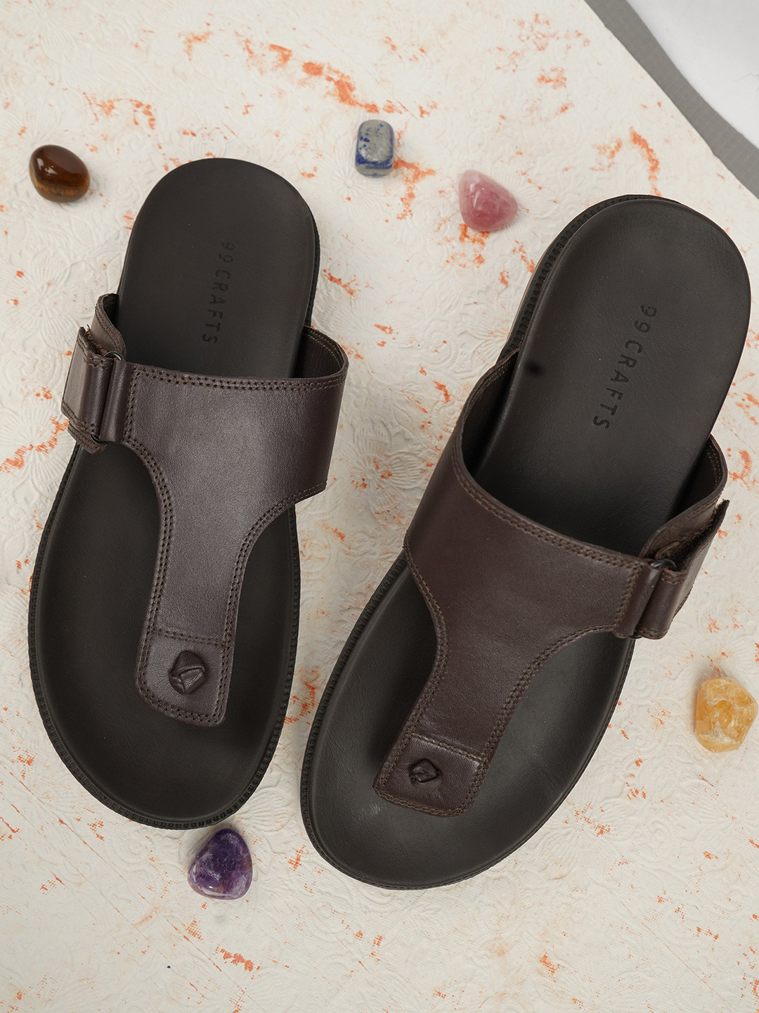 99CRAFTS Men Leather Comfort One Toe Sandals