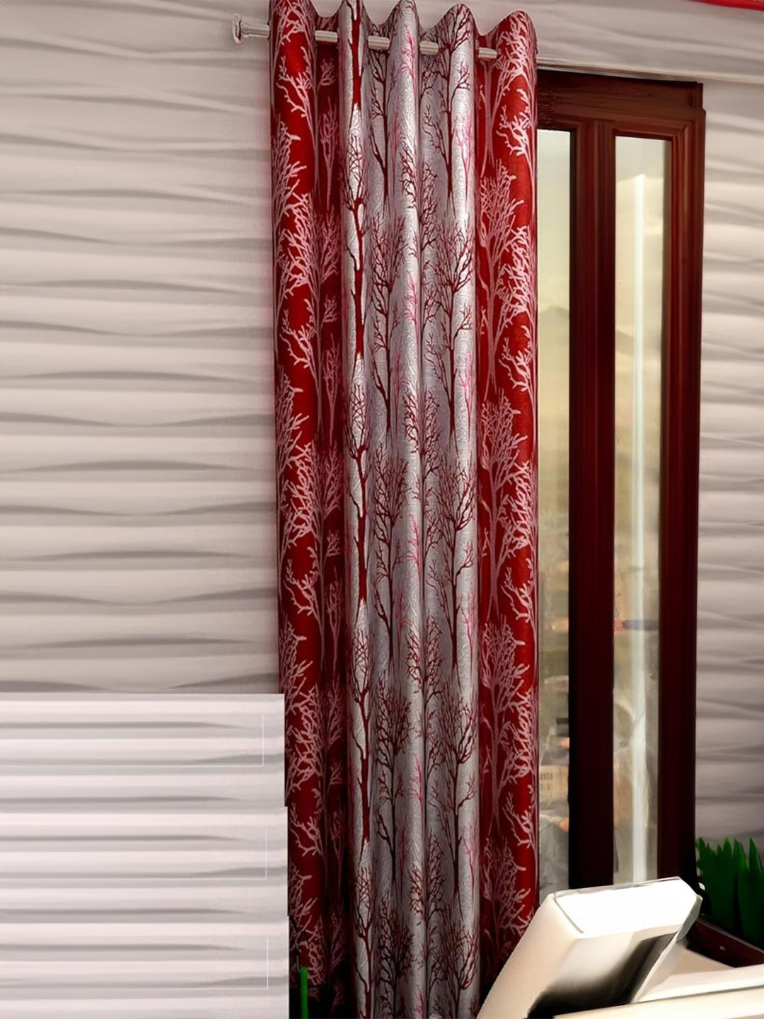 Lunar Days Maroon & Grey Abstract Printed Door Curtain