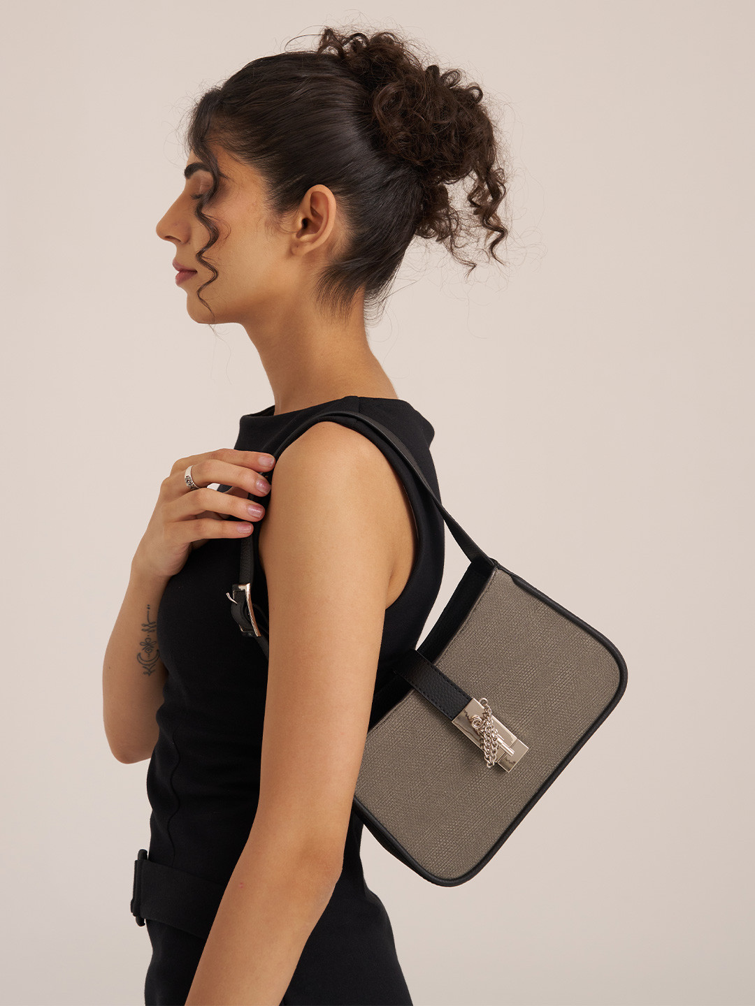 Zamana Textured Structured Shoulder Bag