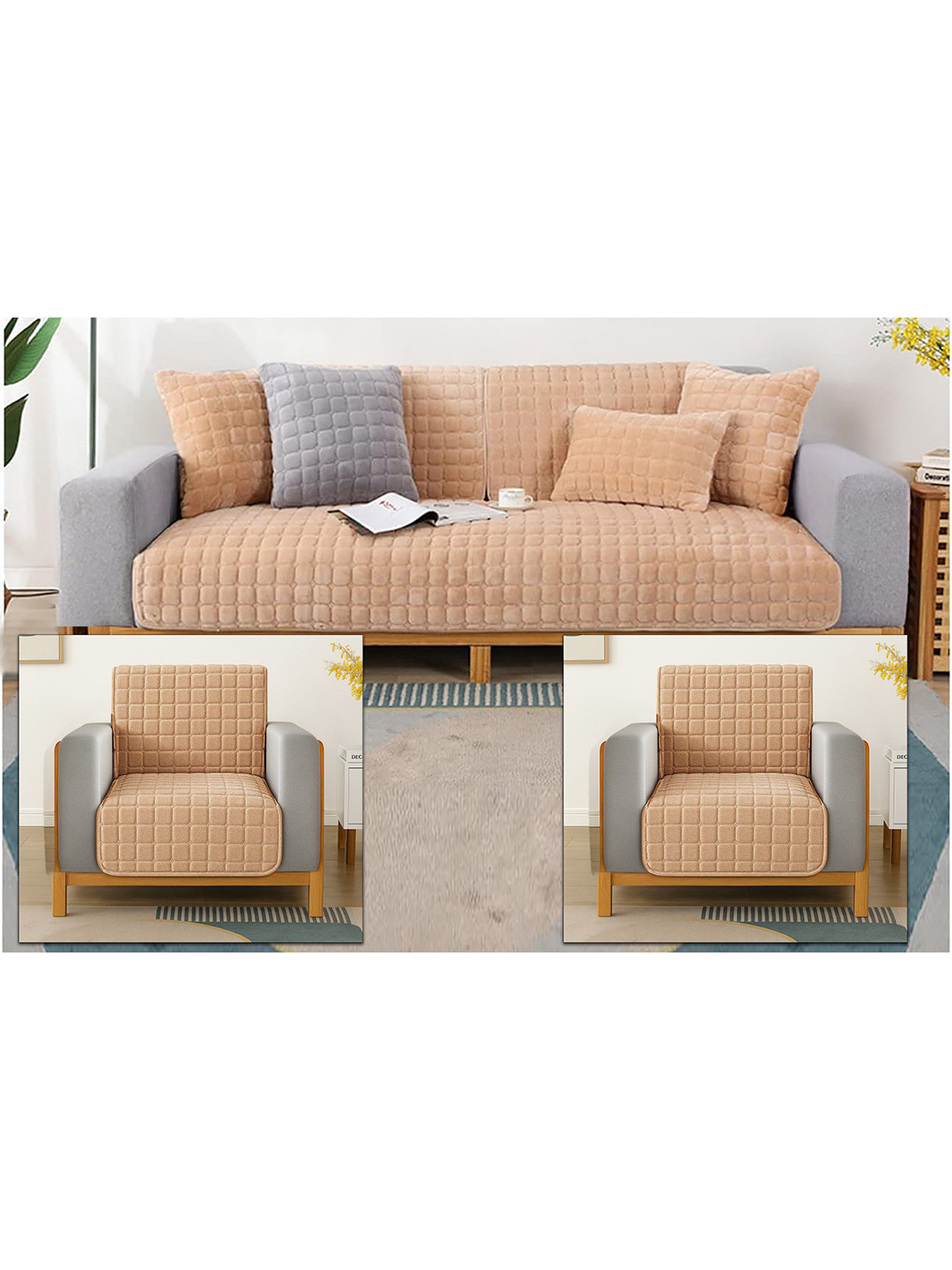 Stylista Beige Polyester Sofa Cover With Arms