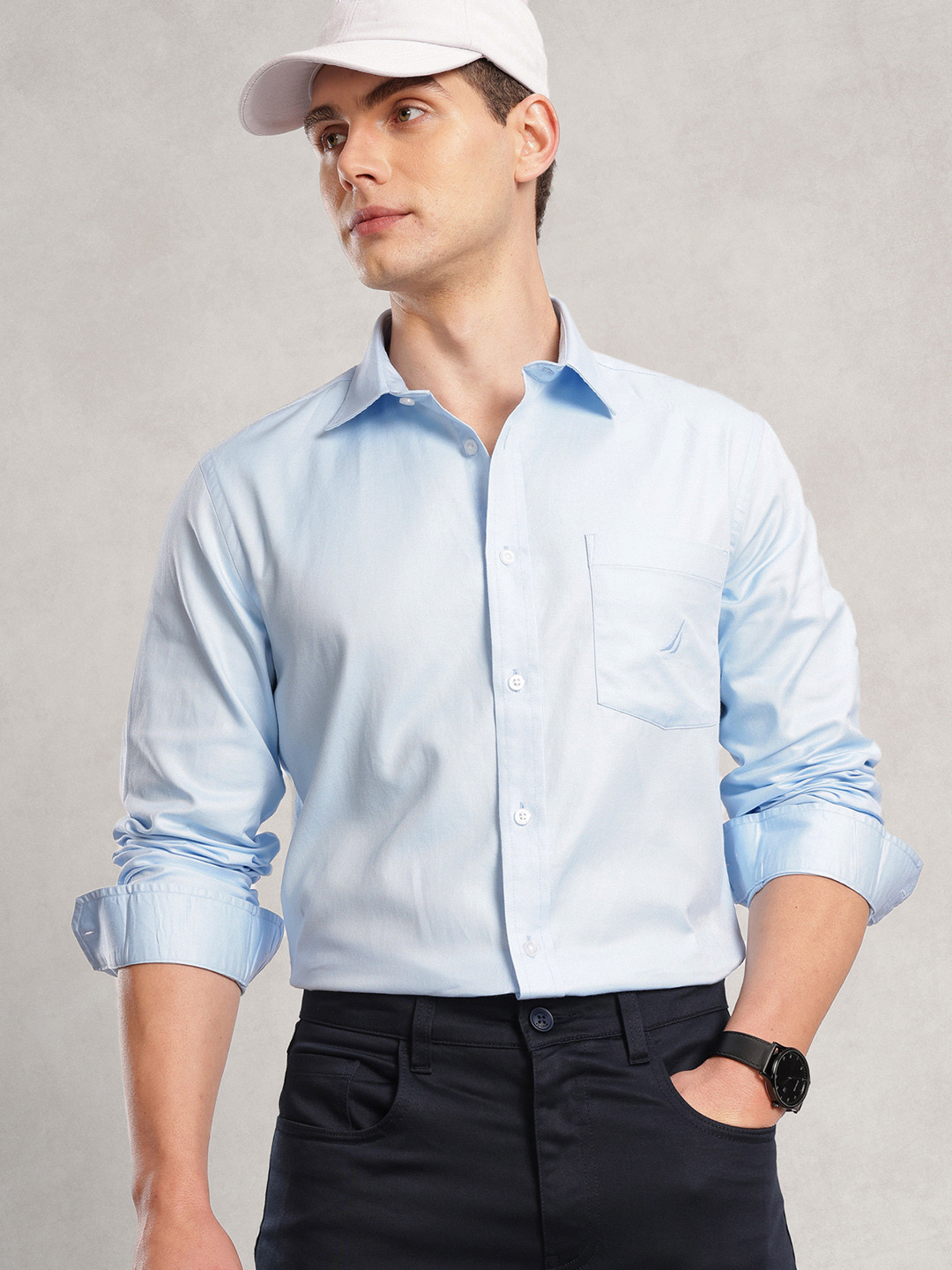 Nautica Men Premium Ctton Slim Fit Casual Solid Shirt
