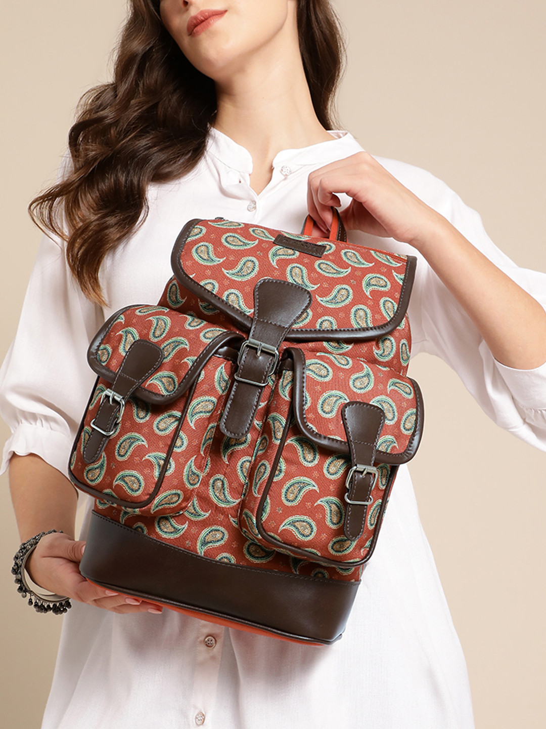 Anouk Women Paisley Printed Canvas College Backpack