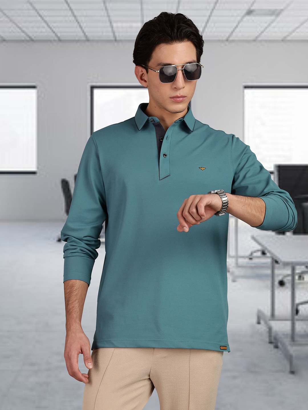 STELLERS Men Long Sleeve Wrinkle Free Spiumo Cotton Polo T-shirt