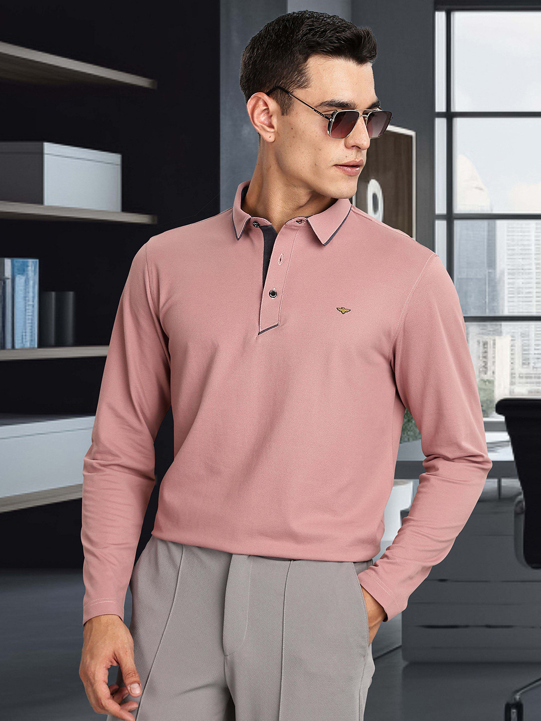 STELLERS Men Long Sleeve Wrinkle Free Spiumo Cotton Polo T-shirt