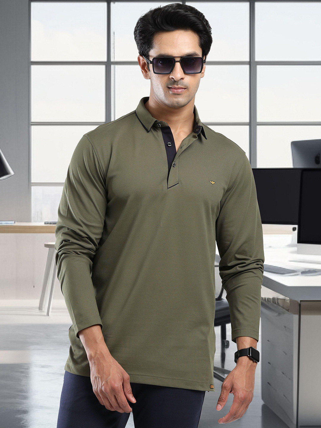 STELLERS Men Long Sleeve Wrinkle Free Spiumo Cotton Polo T-shirt