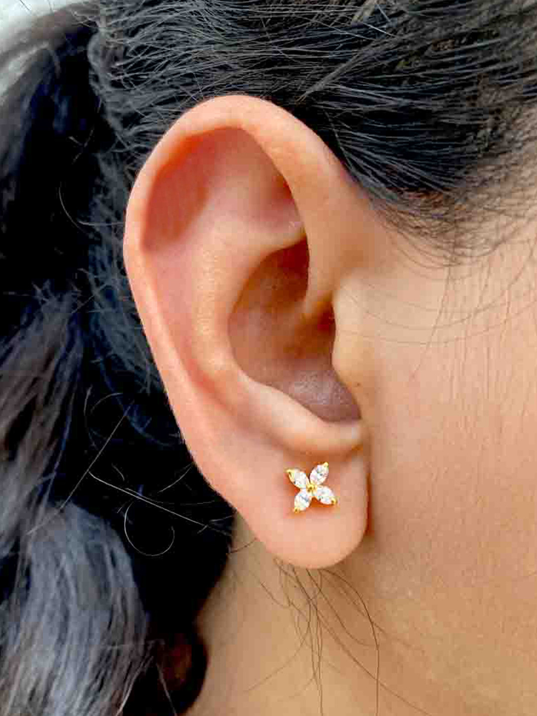 Boldiful Quad Petal 18k Gold Vermeil Earstuds 5A Cubic Zirconia Earring