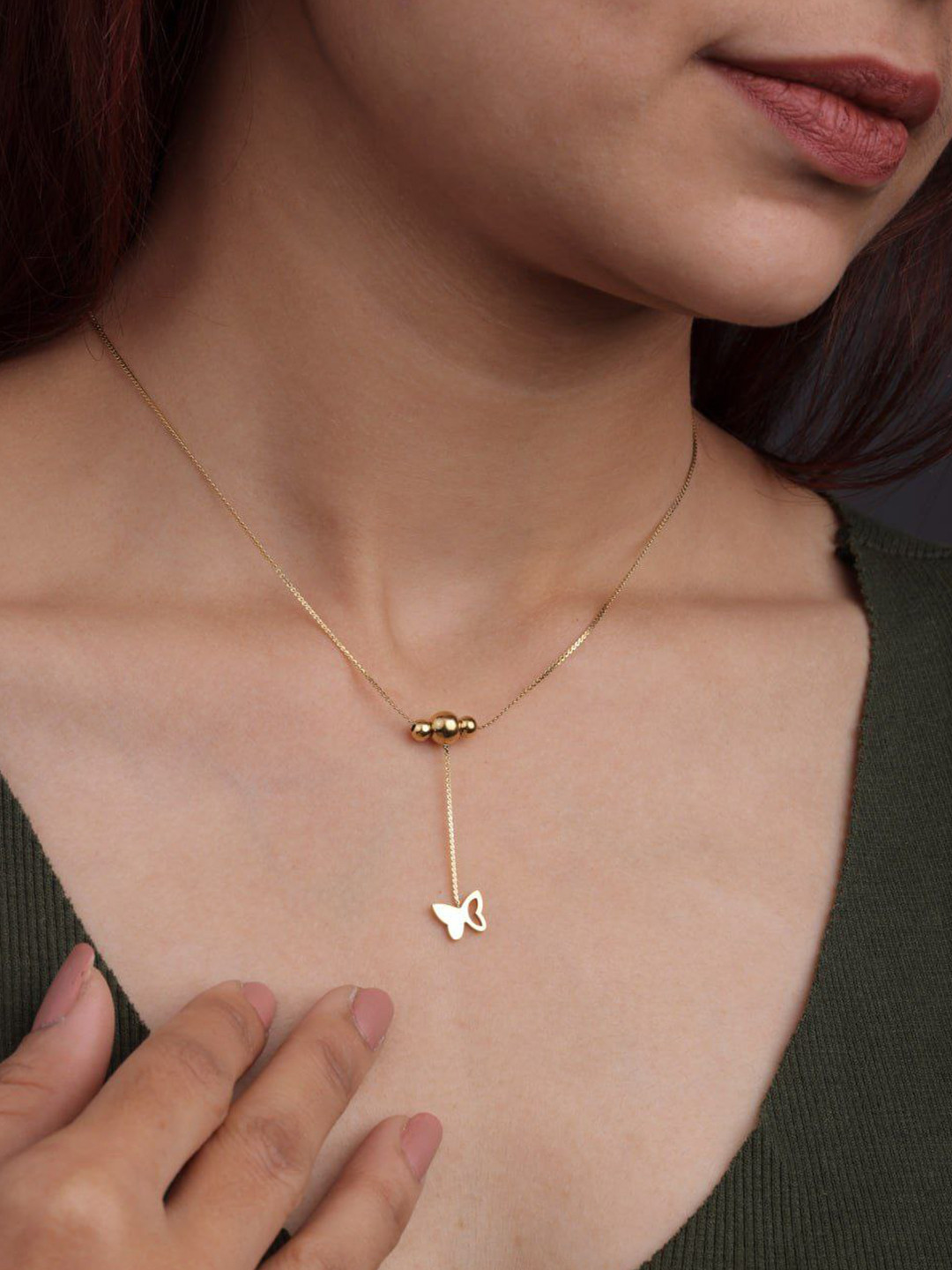 JKL Jewelry Women Gold-Plated Stainless Steel Minimal Necklace