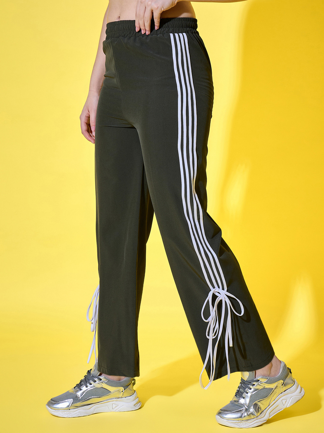 BUY NEW TREND Women Mid Rise Relaxed Fit Track Pants With Side Stripes