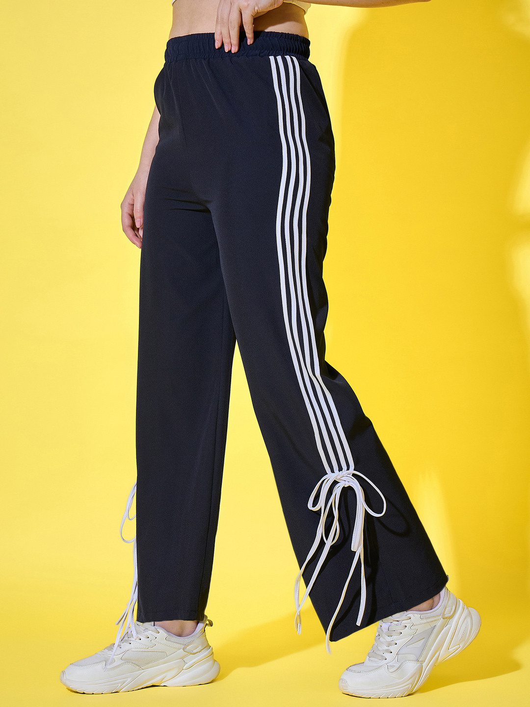 BUY NEW TREND Women Mid Rise Relaxed Fit Track Pants With Side Stripes