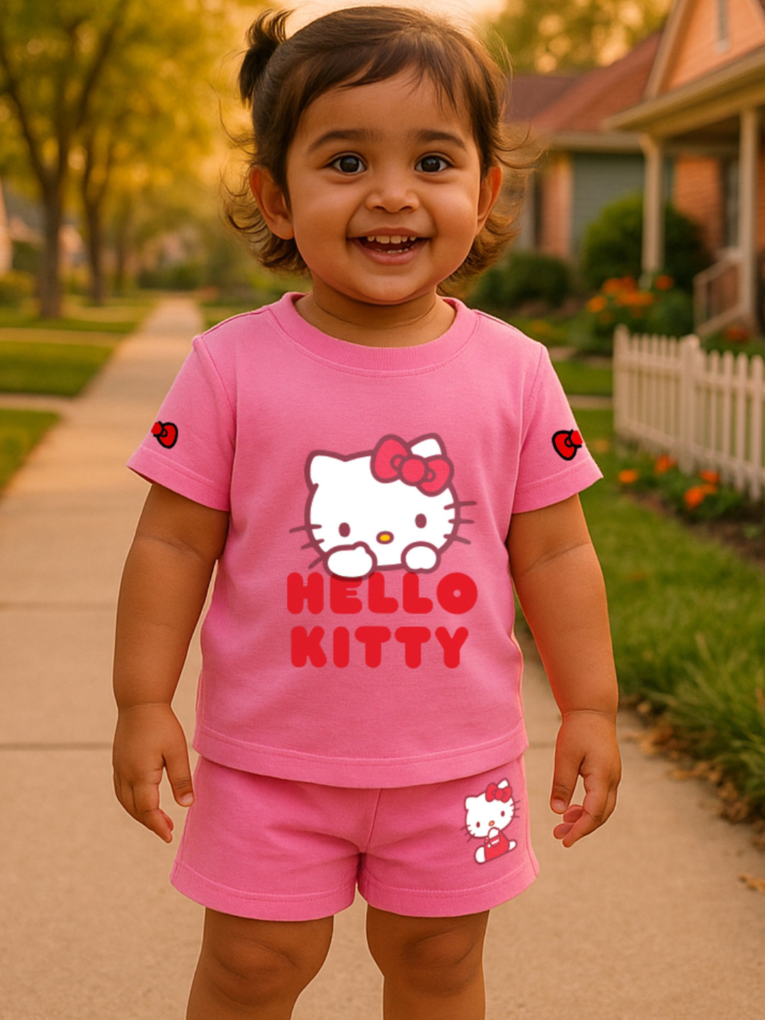 Nap Chief Infants Girls Hello Kitty Printed Pure Cotton T-Shirt with Shorts