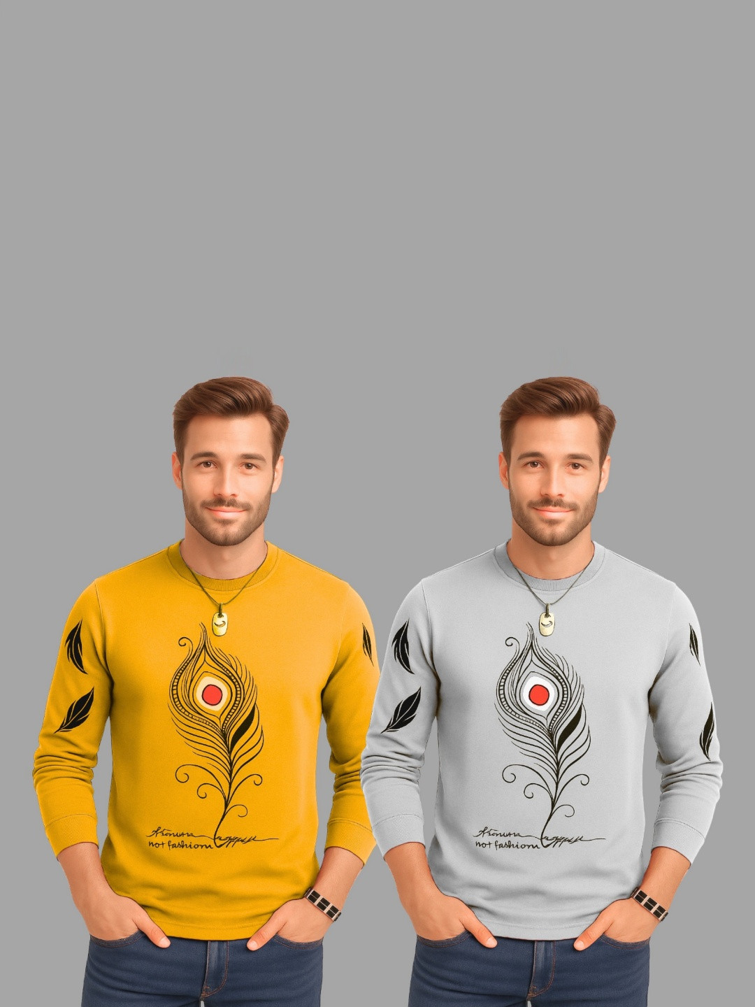 TICOSS Pack Of 2 Graphic Printed Long Sleeves Round Neck Cotton Regular Fit Casual T-shirt