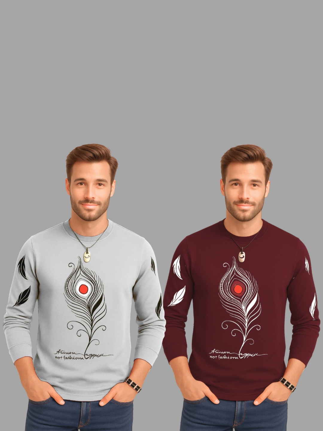 TICOSS Pack Of 2 Graphic Printed Long Sleeves Round Neck Cotton Regular Fit Casual T-shirt
