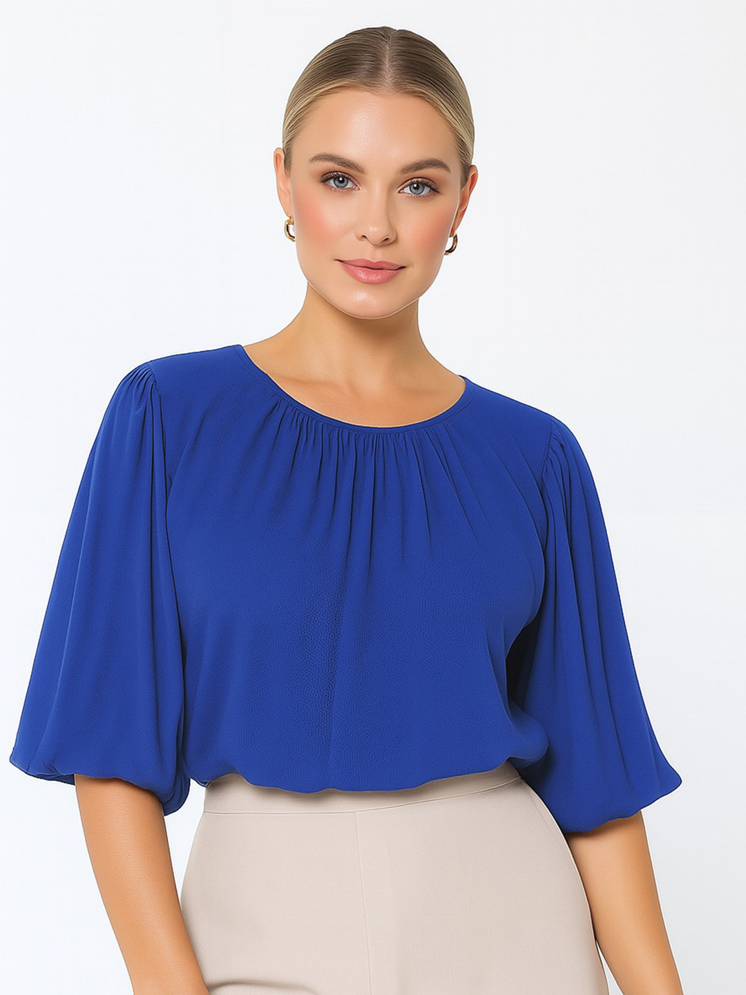DressBerry Women Bishop Sleeves Balloon Crop Top