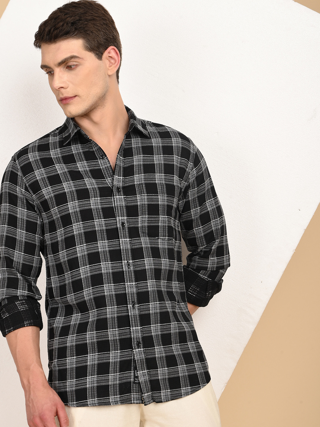 Guns & Sons Men Dobby Smart Checked Cotton Shirt