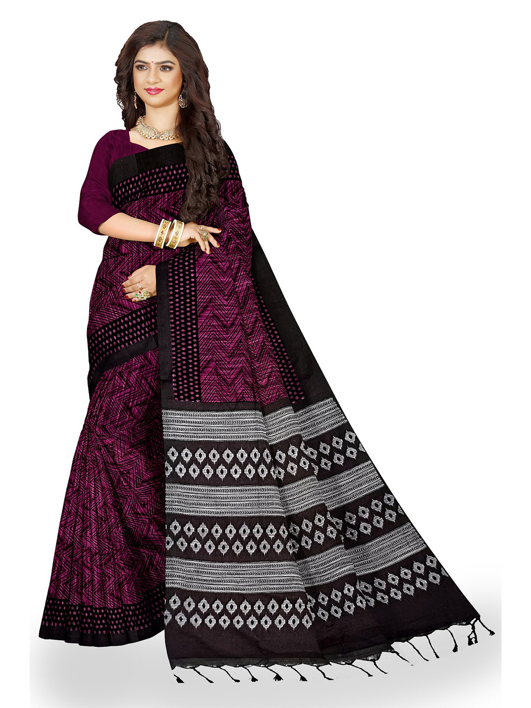 TITHI SAREES Geometric Printed Sambalpuri Saree with Blouse Piece