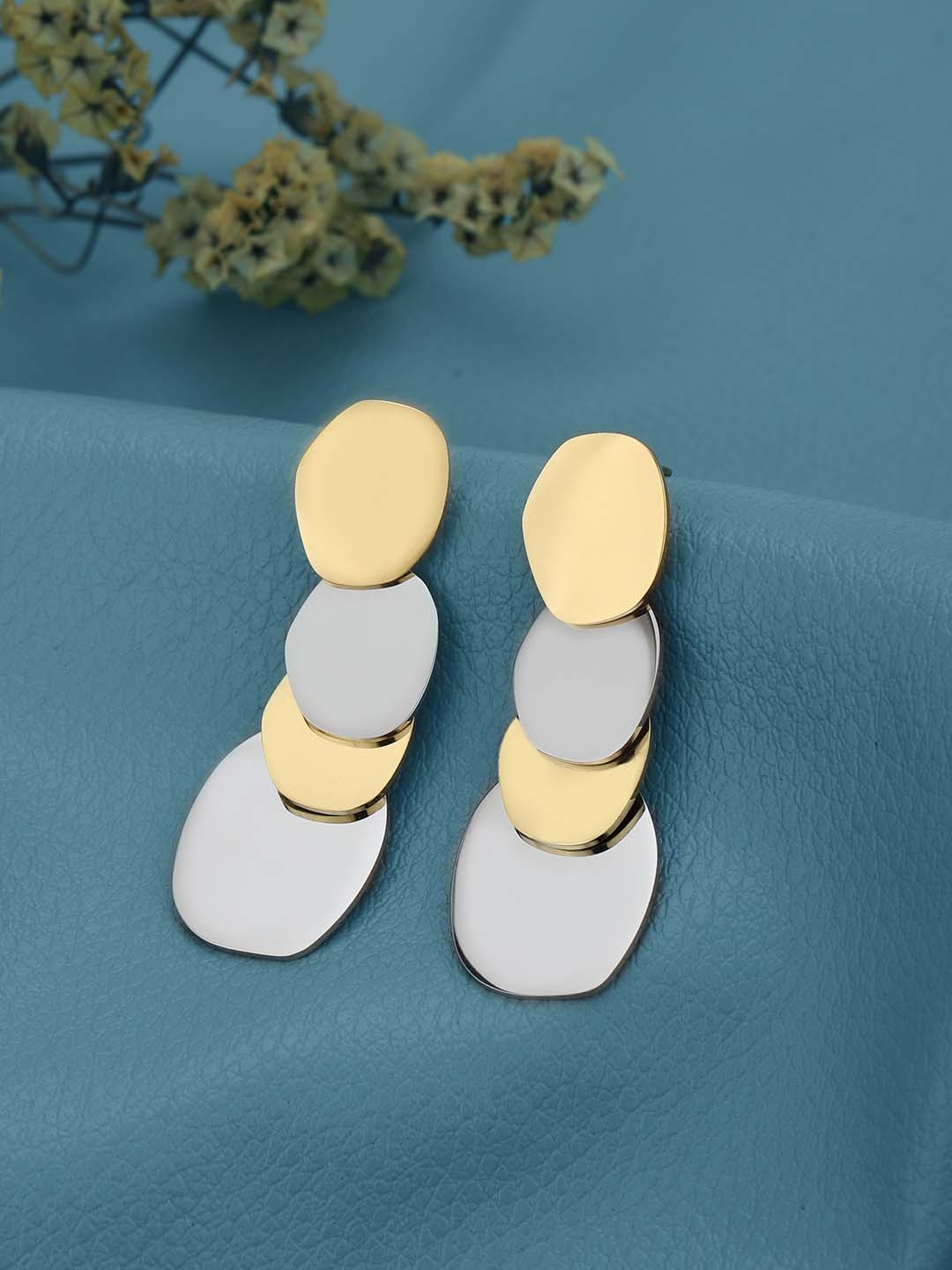 Carlton London Gold and Silver Plated Multi Disc Drop Earring