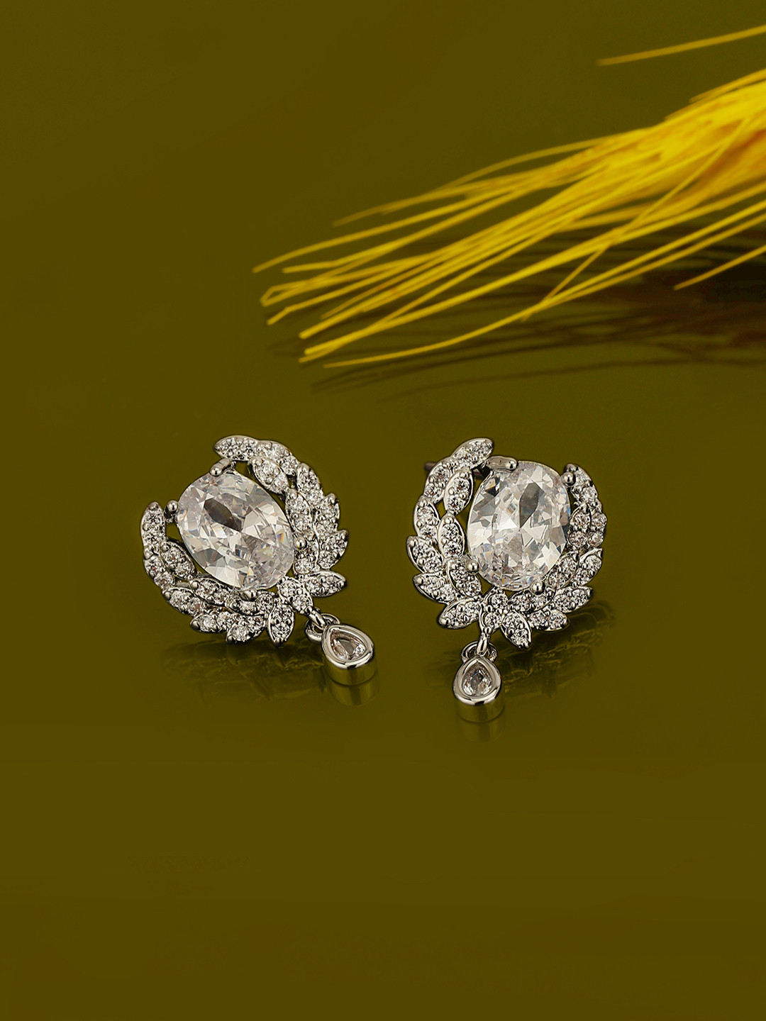 Carlton London Silver Plated CZ Cluster Stud Earring